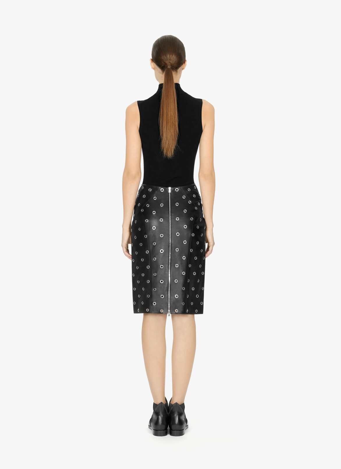 Lambskin Eyelet Pencil Skirt ALAÏA BLACK LAMBSKIN EYELET PENCIL SKIRT